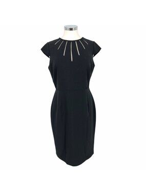 Adrianna Papell Black Sheath Dress Cutout Detail Cap Sleeves Size 10